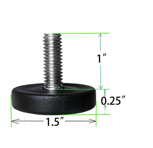 1.5" Base Furniture Levelers #304 Stainless Steel, 5/16"-18 Bolt with Screw-in nut- Pack of 4 | Heavy Duty Adjusting Foot | 1" Adjustable Furniture Legs,Table Levelers. Low Profile - size: Adjustable 1.5" H X 1"