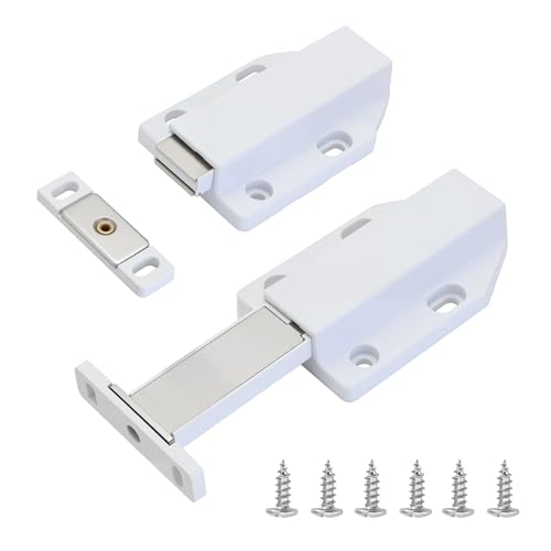 2 Pack Push to Open Door Latch, Magnetic Push Latches, Touch Latch Hardware for Cabinet Drawer, Wardrobe Door, White - color: White, size: 2 Pack