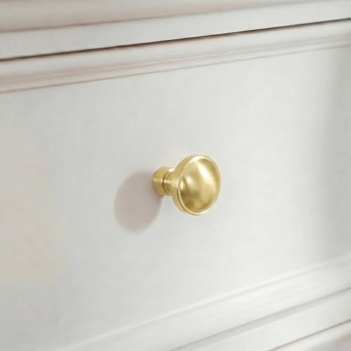 Goldenwarm Brushed Gold Cabinet Knobs, Round Drawer Handles 1-1/4 Inch 10 Pack | Rustproof Single Hole Cabinet Hardware, Solid Zinc Alloy, Screws Included for Cupboard Closet Furniture Upgrade - color: Brushed Brass, size: Knob(1-1/4 In)