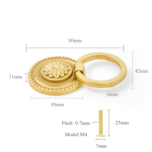 Brass Cabinet Rings Gold Knobs, Drawer Round European Handles Antique Gold Knobs for Home Kitchen, 4 Pack - size: 4 Pack