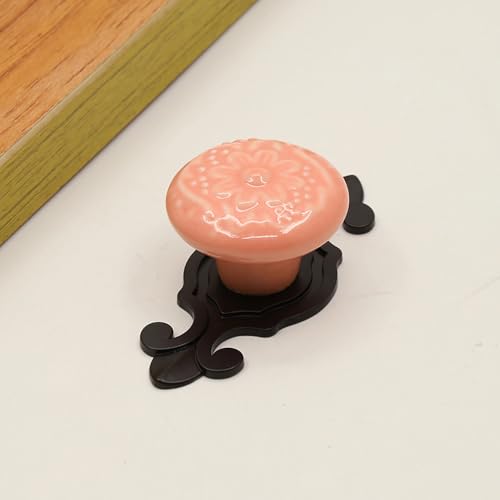 HUAMULAN Ceramic Knobs Cabinet Pulls with Black Base Backplate 10 Pack - color: Pink Knob + Black Base