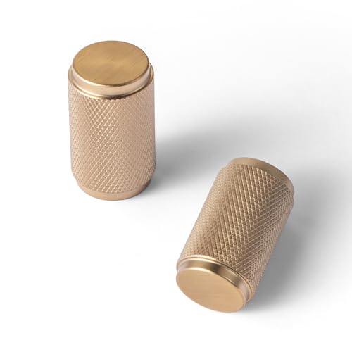 Goo-Ki 6 Pack Champagne Bronze Knurled Cabinet Knobs – Textured Cylinder Drawer Pulls for Modern Kitchen Furniture, Dresser - color: Champagne Bronze