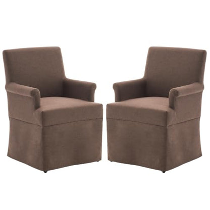 Arm Dining Chair Fabric Long Skirt Slipcovered High Back Upholstered Dinner - color: Brown, size: 2 PCS