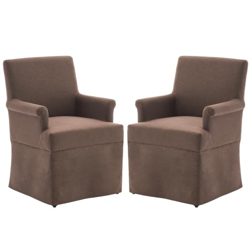 Arm Dining Chair Fabric Long Skirt Slipcovered High Back Upholstered Dinner - color: Brown, size: 2 PCS
