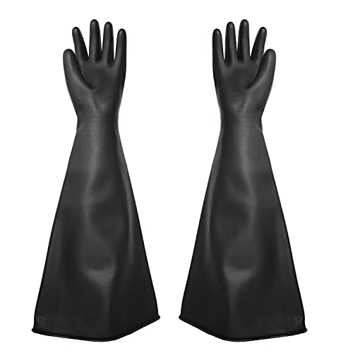 Heavy Duty Sandblasting Gloves Rubber Gloves for Sandblaster Protective Safety Work Black Striped Glove - color: Black 27.5" Gloves