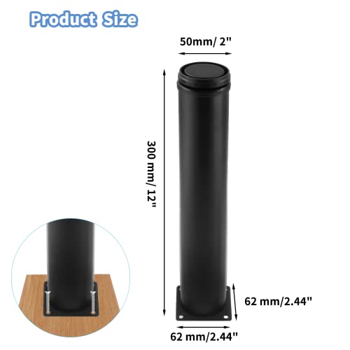 Set of 4 Adjustable Stainless Steel Furniture Legs 12 Inch Black - color: Black, size: 12 inch