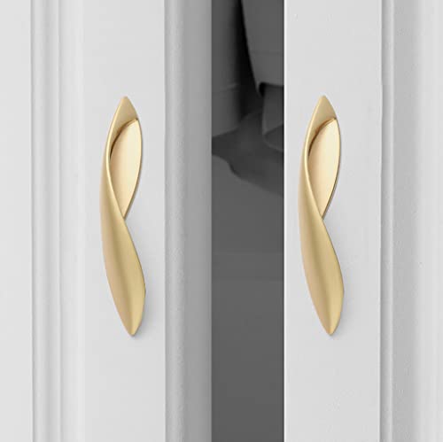 4Pcs Arcuate Pulls Handle Knob,5" C-C Large Modern Elegant Curved Handle Cabinet Pulls,Create a Spatial Aesthetic,S-Shaped Solid Zinc Alloy Drawer Pull (4 Pack, Pearl Gold, 5.0" Hole Centers) - color: Pearl Gold, size: 5.0" Hole Centers
