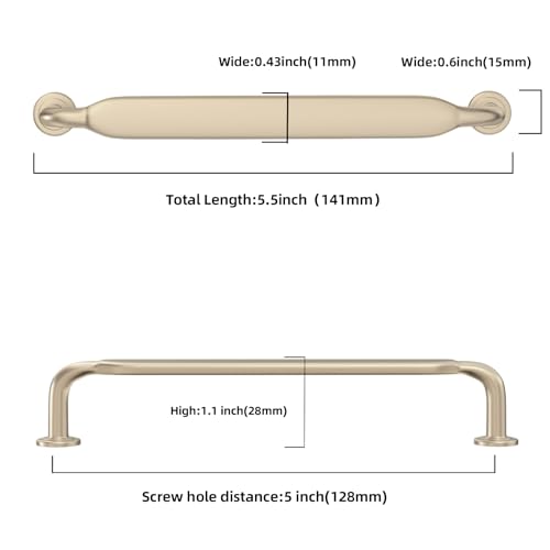 10 Pack 5 inch Brushed Brass Kitchen Cabinet Handles - color: Brushed Brass, size: 5'' Hole Center(128mm)
