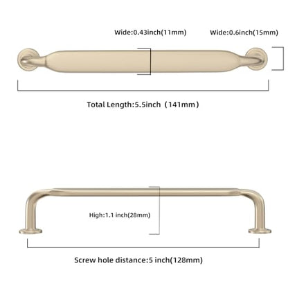 10 Pack 5 inch Brushed Brass Kitchen Cabinet Handles - color: Brushed Brass, size: 5'' Hole Center(128mm)