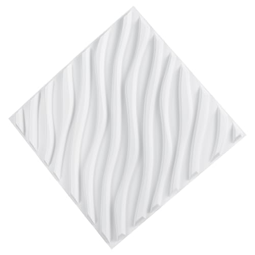 VEVOR 3D Wall Panels, 12-Pack 19.7 x 19.7 in PVC Modern Art Minimalist Wave Tiles, 32 Sq.Ft Coverage Accent Wall Panel, Interior Home Decor for Bedroom, Living & Gaming Room, Matte White