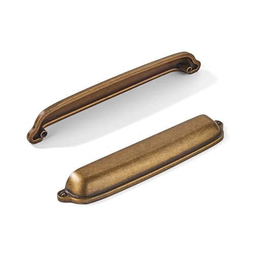 khtumeware 10 Pack Antique Brass Cup Pulls 6 Inch Center to Center - Cabinet & Drawer Handles for Kitchen Hardware - color: Antique Brass, size: 6"(152mm) Hole Center