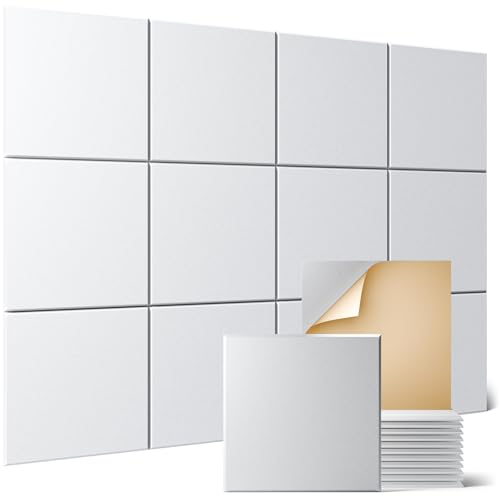 Sonicism 12 Pack Acoustic Wall Panels with Self-Adhesive, 12" X 12" X 0.4" Sound Proof Foam Panels, Decorative Soundproof Wall Panels, Sound Proof Absorbing Tiles for Home & Offices, White - color: White, size: Flat Panels (12 Pack)
