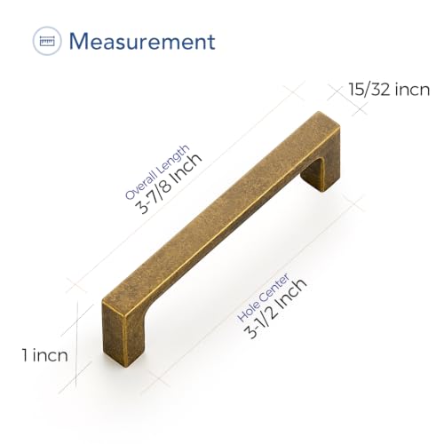 Ravinte Antique Brass Cabinet Handles Solid Square Pulls 3-1/2 Inch 10 Pack - size: 3-1/2 Inch Hole Center