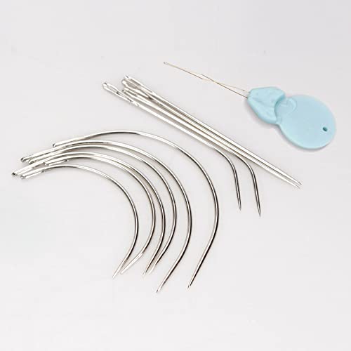 XCZYN Needle and Thread Set Professional Hair Extension Tools 10Pcs Curved Needle with 3Pcs Black Threads for Making Wig DIY Hand Sewing Hair Weave Extension (3 Thread, Black)