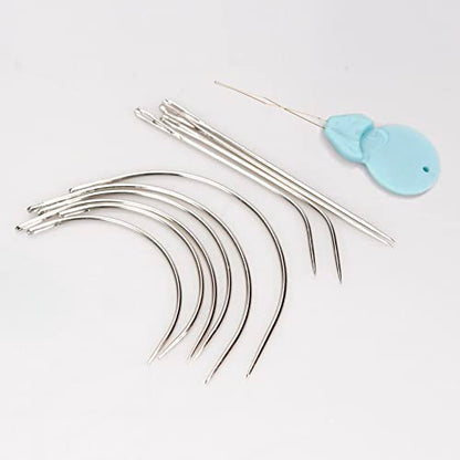 XCZYN Needle and Thread Set Professional Hair Extension Tools 10Pcs Curved Needle with 3Pcs Black Threads for Making Wig DIY Hand Sewing Hair Weave Extension (3 Thread, Black)