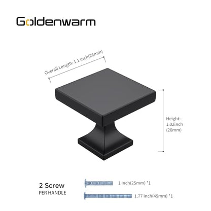 Goldenwarm 35 Pack Black Cabinet Knobs, Square Zinc Alloy Drawer Knobs - color: Square Black, size: Single Hole