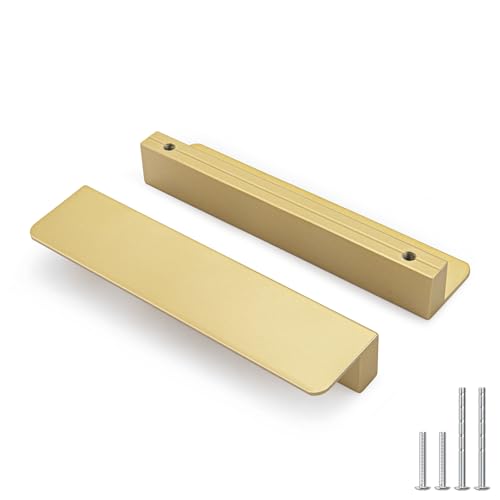 Peaha 10 Pack 4 Inch Gold Cabinet Handles Finger Edge Pulls for Cabinets - color: Gold, size: 4" Hole Center