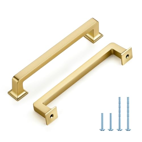HOME EDIT Brushed Gold Cabinet Handles Zinc Pulls 5 Inch 10 Pack - color: Brushed Gold, size: 5 inches Hole Center