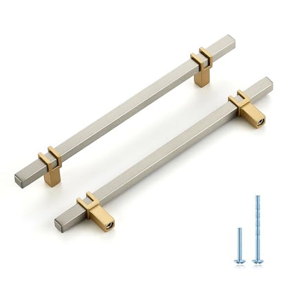 HOME EDIT 25 Pack 6-1/4 inch Cabinet Handles, Kitchen Cabinet Handles Brushed Nickel and Gold Drawer Pulls Zinc Alloy Square Bar Kitchen Pulls - color: Brushed Nickel and Gold, size: 6-1/4 Inch Hole Center