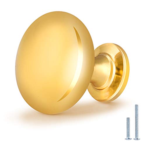 12 Pack Solid Cabinet Knob Polished Brass Kitchen Drawer Knob,Polished Gold Dresser Knob Round Cabinet Drawer Cupboard Hardware Euro Style,Diameter:1-1/5 " - color: Polished Gold