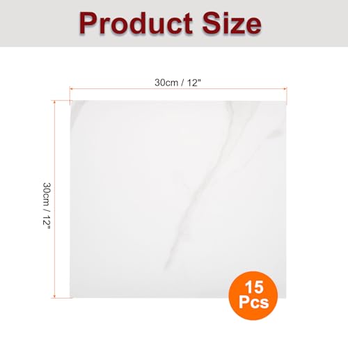 HARFINGTON 15pcs Peel and Stick Marble Tiles, Waterproof Wall Panel Backsplash, 12"x12" PVC Peel and Stick Shower Tiles for Bathroom, Kitchen, Living, Classic White Design - style: Classic White