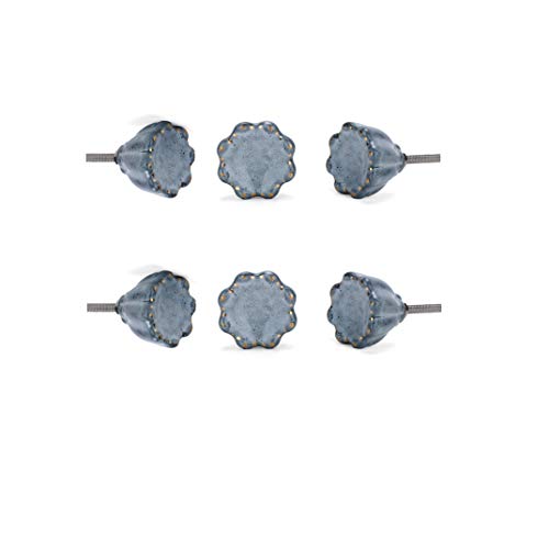 Perilla Home Set of 6 Begonia Knob Ceramic Decorative Begonia Round Knobs for Home Kitchen Cabinet Hardware Cupboard Door Dresser Wardrobe Drawer Pulls (Grey) - color: Gray, style: Round