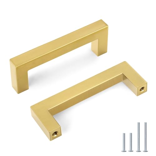Goldenwarm 35 Pack 3 in Gold Cabinet Handles Square Drawer Pulls - color: Gold, size: 3 Inch Hole Center