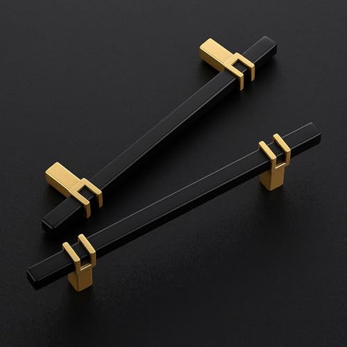 HOME EDIT 5 inch Cabinet Handles, 10 Pack Kitchen Cabinet Handles Matte Black and Gold Drawer Pulls Zinc Alloy Square Bar Kitchen Pulls - color: Black and Gold, size: 5 Inch Hole Center