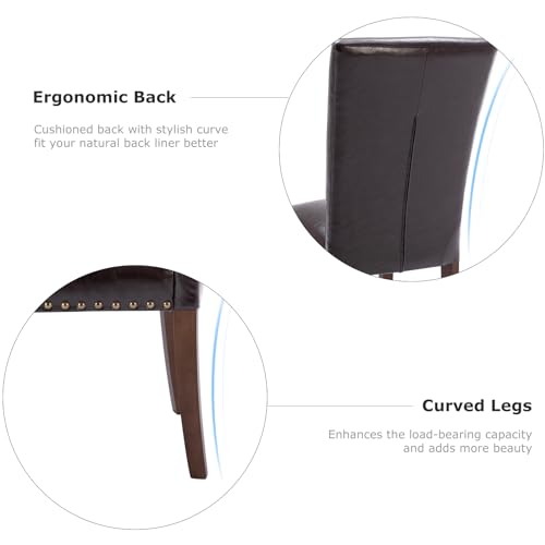 COLAMY Upholstered Parsons Dining Chairs Set of 6, PU Leather Dining Room Kitchen Side Chair with Nailhead Trim and Wood Legs - Dark Brown - color: L-darkbrown, size: Set of 6