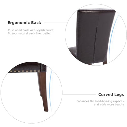 COLAMY Upholstered Parsons Dining Chairs Set of 6, PU Leather Dining Room Kitchen Side Chair with Nailhead Trim and Wood Legs - Dark Brown - color: L-darkbrown, size: Set of 6