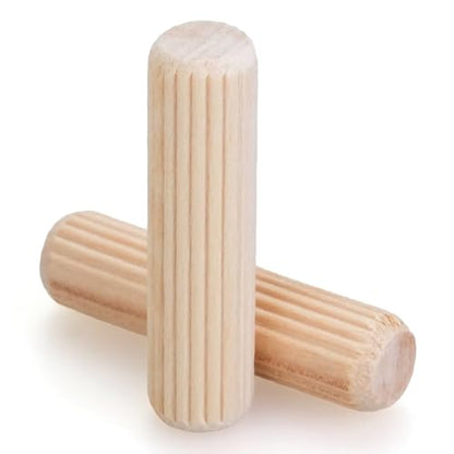100 pcs 3/8" x 1-1/2" Wooden Dowel Pins, Hardwood, Kiln-Dried Fluted & Beveled Design for Easy Insertion for Woodworking, Furniture, Crafts & DIY Projects (9.5mm x 38mm) - size: 3/8" x 1 1/2"
