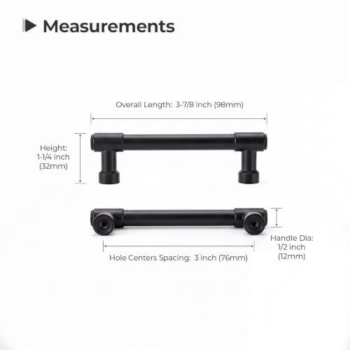 Goldenwarm 10 Pack 3 Inch Black Cabinet Pulls Modern Kitchen & Bathroom Hardware Heavy Duty Zinc Alloy Drawer Handles with Complete Screw Kit Consistent Finish for Whole-Home Renovations - color: Matte Black, size: 3 Inches Hole Center