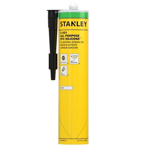 Stanley S421 RTV Silicone Caulk Black (1 x 10.1 fl.oz.) - 100% Waterproof Industrial-Grade Silicone for Kitchen, Bathroom, Shower, Window, Door, Indoor & Outdoor Use - size: 1 Pack