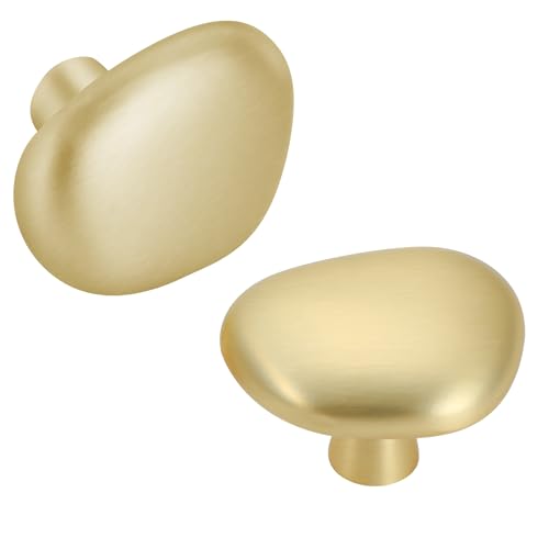 Malimali 10 Pack Brushed Brass Pebble Cabinet Knobs for Dresser Drawers - color: Brushed Brass