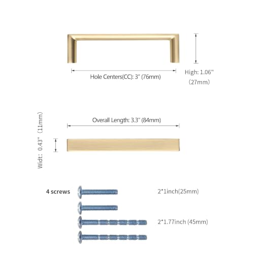 6 Pack 3 Inch Brushed Gold Cabinet Pulls, Kitchen Hardware - color: Brushed Gold, size: 3"/76MM Hole Center, style: 6 Pack