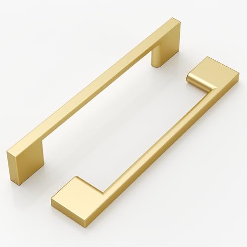 9BUILD 10 Pack Gold Cabinet Pulls - 5 Inch Handles for Drawer & Cabinet - color: Brushed Gold, size: 5"/128MM Hole Center, style: 10 Pack