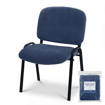 Deisy Dee Stretch Velvet Slipcover for Stacking Chairs - Universal Fit for Office, Conference, Waiting Room & Guest Chairs (Back & Seat Covers) (Navy) - color: Navy