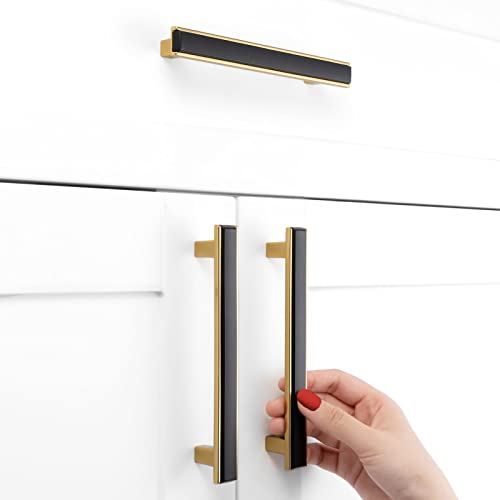 Black and Gold Cabinet Pulls Drawer Handles 5 Inch 5 Pack 2281 - color: Matte Black & Gold, size: 5 In Hole Distance, style: 5 Pack