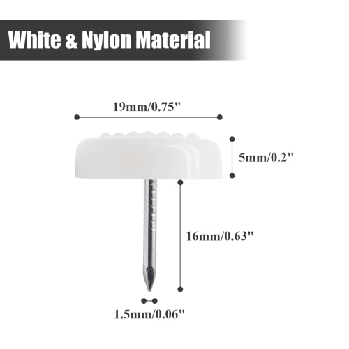 Nail on Furniture Glides, White, 19mm/3/4, 100 Pcs