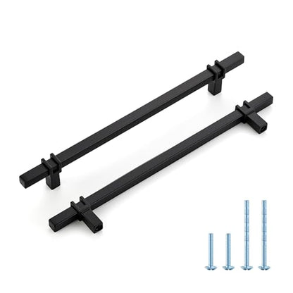 HOME EDIT 25 Pack 7-1/2 inch Black Cabinet Handles, Kitchen Cabinet Handles Matte Black Drawer Pulls Zinc Alloy Square Bar Kitchen Pulls - color: Black, size: 7-1/2 Inch Hole Center