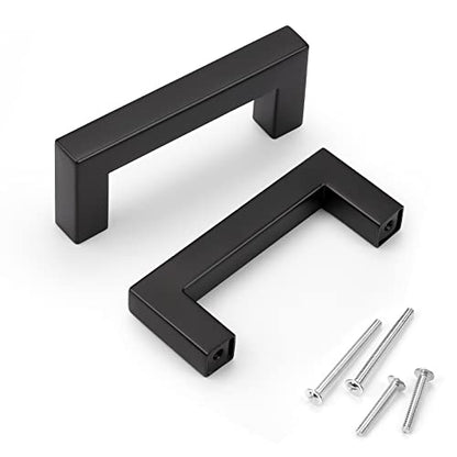 KNOBWELL 20 Pack| 3 inch Black Kitchen Cabinet Handles, Stainless Steel Cabinet Pulls 76mm, Matte Black Cabinet Handles for Dresser Drawer Cupboard Closet Nightstand - color: Matte Black, size: Hole Center:3 inch(76mm)