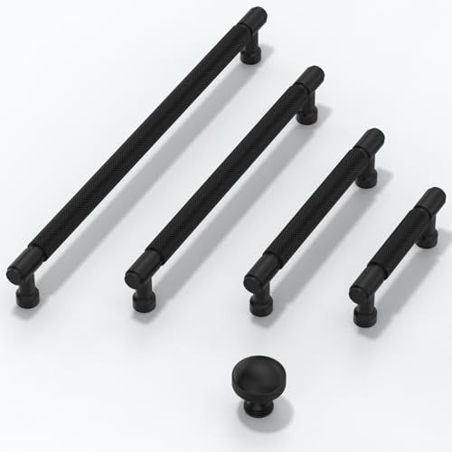 10 Pack Matte Black Knurled Cabinet Pulls 5 Inch(128mm) Kitchen Cabinet Handles Cabinet Hardware for Drawer Pulls - color: Matte Black, size: 5" Hole Center