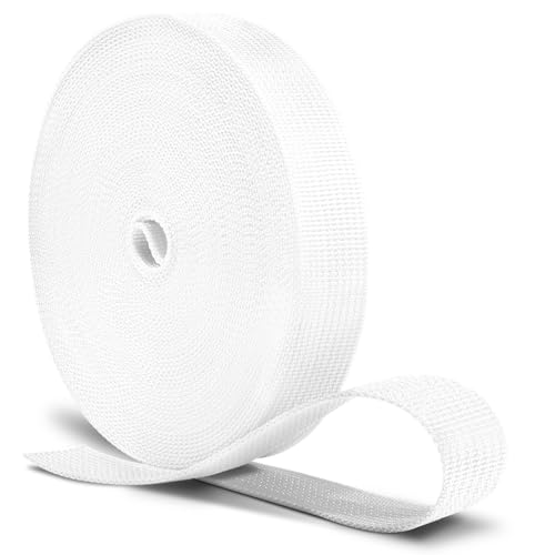 CooBigo 12 Yards Webbing 3/4" & 1" & 1.5" & 2" Polypropylene Webbing Strap 3/4 Inch 1 Inch 1.5 Inch 2 Inch Wide Webbing Strapping for Bags/Lawn Chair/Pool Solar Cover DIY Crafting - color: White, size: 1"- 12 Yards