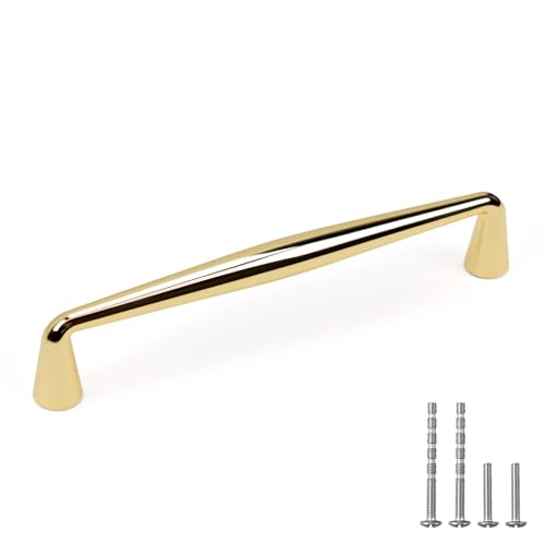 YAGU 6 Pack Polished Brass Top Cabinet Handles 5 Inch(128mm) Hole Center Solid Bright Gold Kitchen Drawer Pulls Furniture Hardware for Dresser Cupboard Wardrobe Closet Vanity - color: Polished Brass, size: 6 Pack, style: 5''/128MM Hole Center