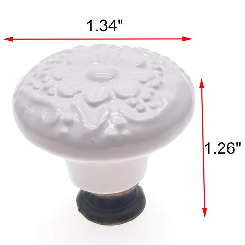 6Pcs White Kitchen Cabinet Knobs, Ceramic Drawer Knobs - color: White