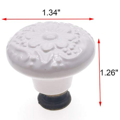 6Pcs White Kitchen Cabinet Knobs, Ceramic Drawer Knobs - color: White