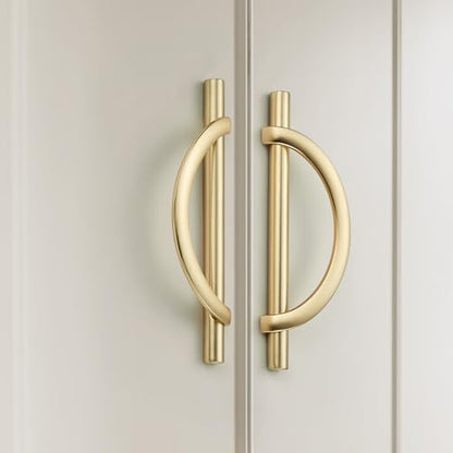 HOME EDIT Brushed Gold Cabinet Pulls Curved, 5 Inch/128 mm, 10 Pack - color: Brushed Brass, size: 5 Inch Hole Center