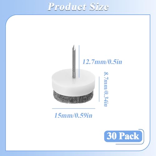 30 pcs Felt Furniture Pads, 0.59" 15mm Nail-on Heavy Duty Felt Pad - color: White, size: Φ 15 mm