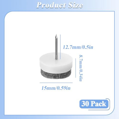 30 pcs Felt Furniture Pads, 0.59" 15mm Nail-on Heavy Duty Felt Pad - color: White, size: Φ 15 mm