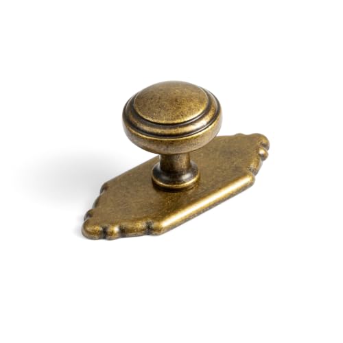 6Pack Champagne Bronze Cabinet Knobs with Backplate Drawer knobs - color: Antique Brass, style: Crown Crest